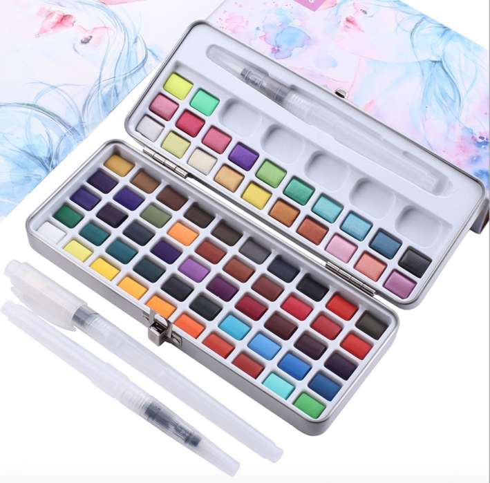 72 Colors Best Selling Easy Watercolor Painting Kit Pan Set with Brush for Kids Artist Drawing Water Color Paints Canvas Paper