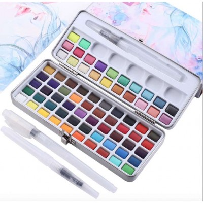 72 Colors Best Selling Easy Watercolor Painting Kit Pan Set with Brush for Kids Artist Drawing Water Color Paints Canvas Paper