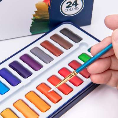 12/18/24/36 Vibrant Colors Best Selling Solid Cake Watercolor Paint Set with Brush Pigment Inks for Kids Artists